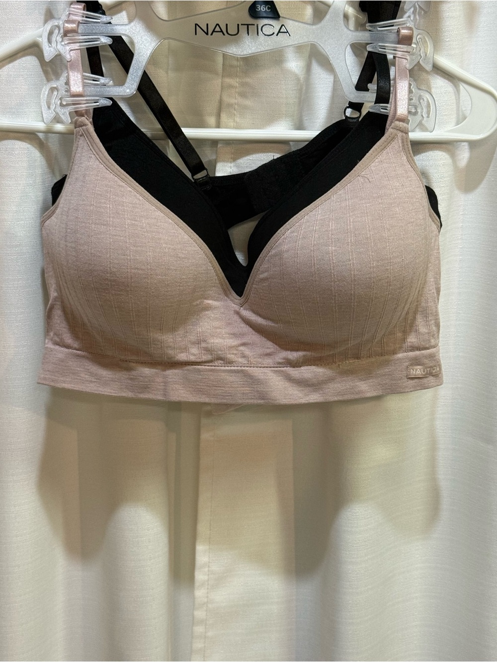 Nautica Intimates Wirefree Comfort Bras 2-Pack Black Nude Size 36C NWOT.
